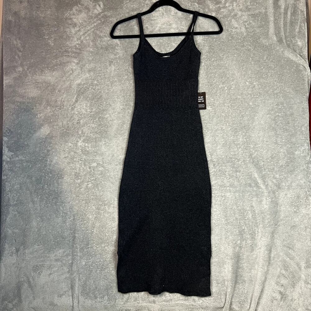 Express Bodycon Midi Sweater‎ Dress Womens XS Grey Knit Ruched Sleeveless NWT